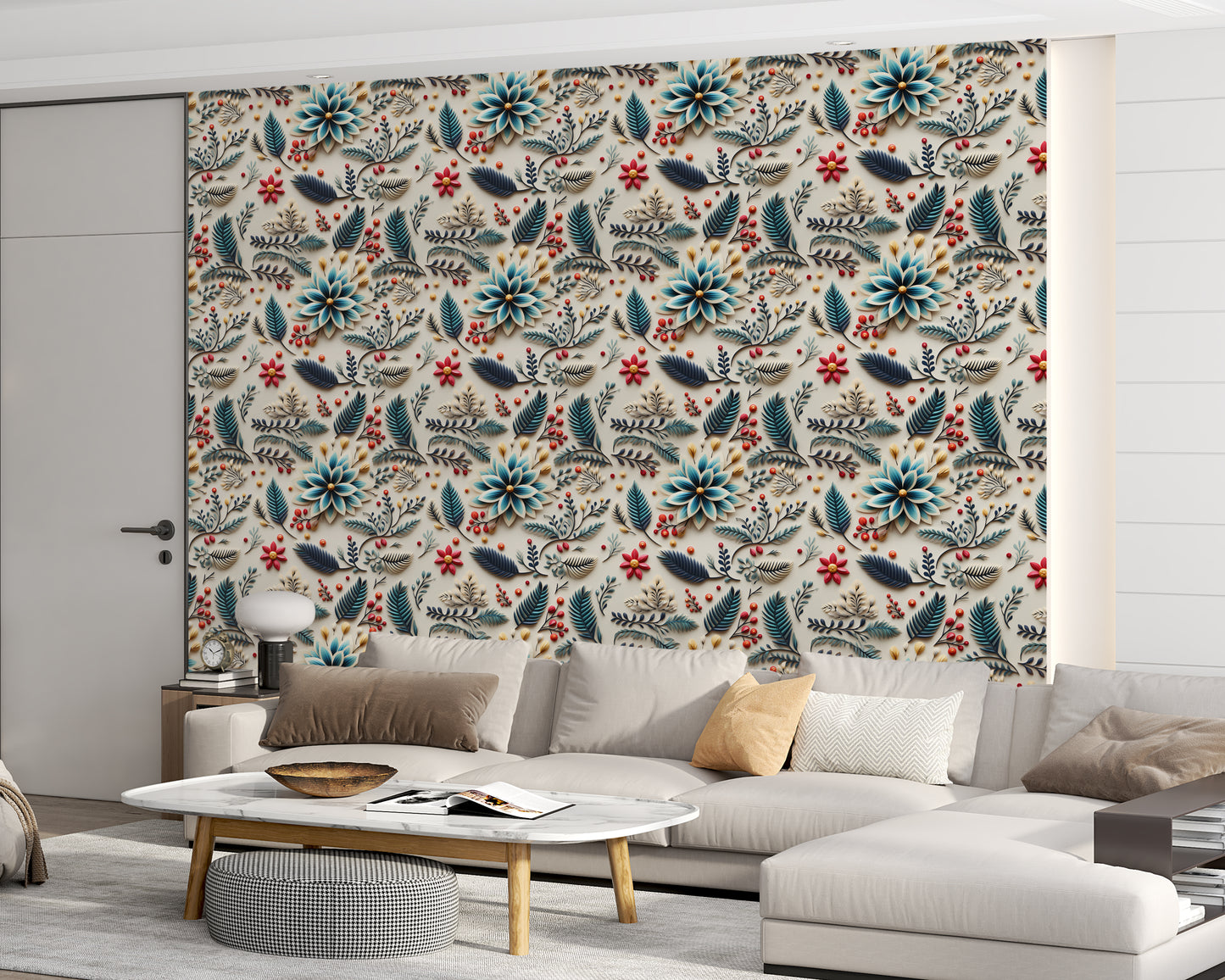 Colored 3D Paper & Leaves On A White Surface Wallpaper Roll