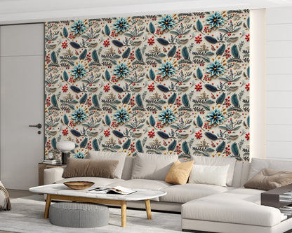 Colored 3D Paper & Leaves On A White Surface Wallpaper Roll