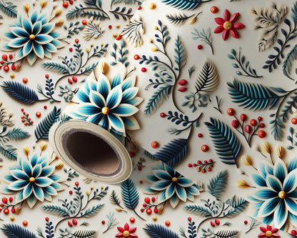 Colored 3D Paper & Leaves On A White Surface Wallpaper Roll
