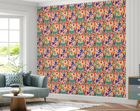 Exotic Floral Pattern Wallpaper Roll