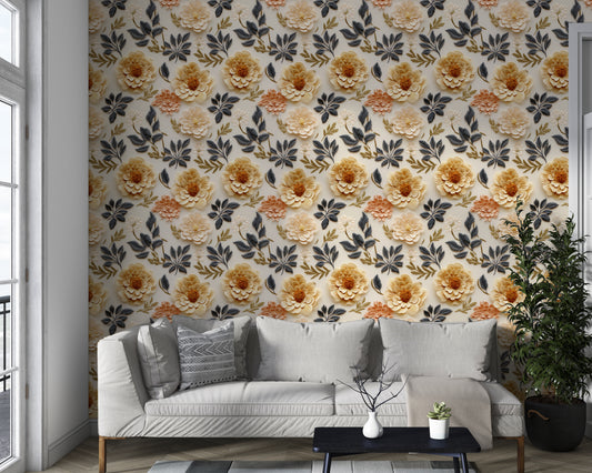 Colored 3D Flowers On A White Surface Wallpaper Roll
