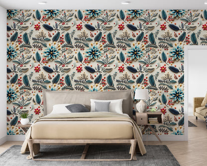 Colored 3D Paper & Leaves On A White Surface Wallpaper Roll