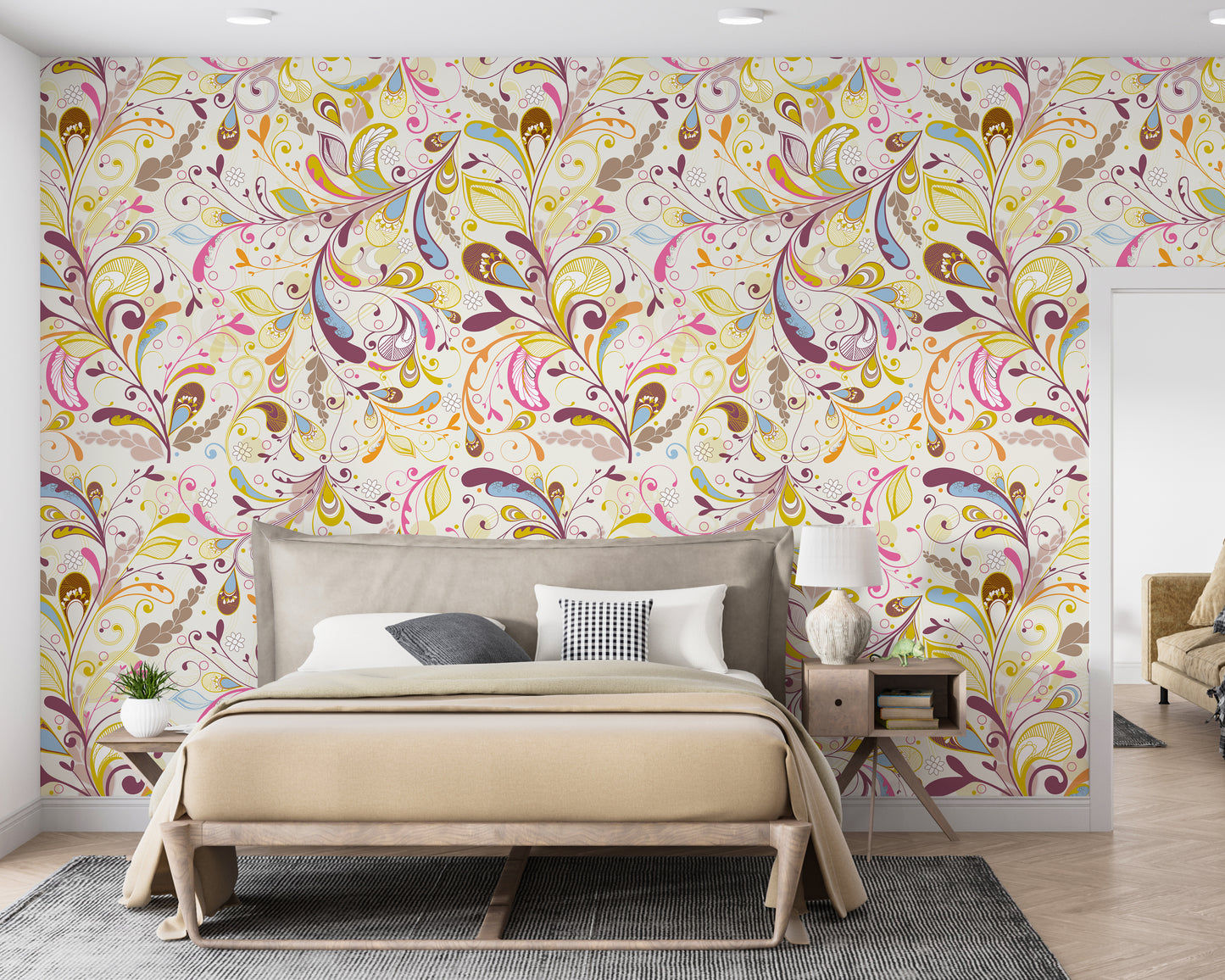Floral Colorful Pattern Wallpaper Roll