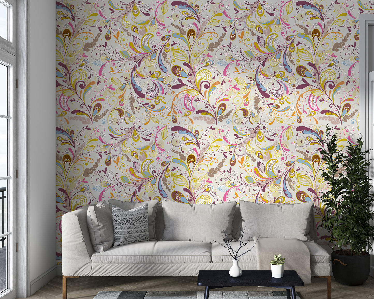 Floral Colorful Pattern Wallpaper Roll
