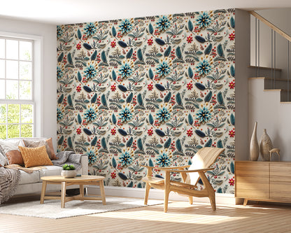 Colored 3D Paper & Leaves On A White Surface Wallpaper Roll