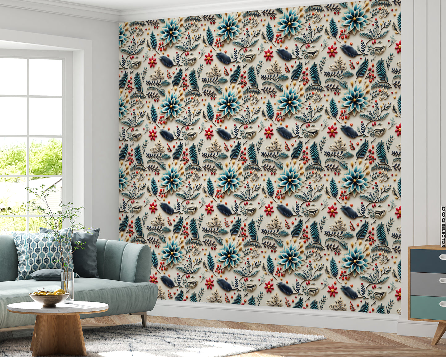 Colored 3D Paper & Leaves On A White Surface Wallpaper Roll